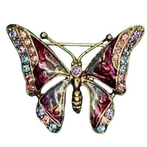 Liz Claiborne vintage rhinestone enamel butterfly brooch OS